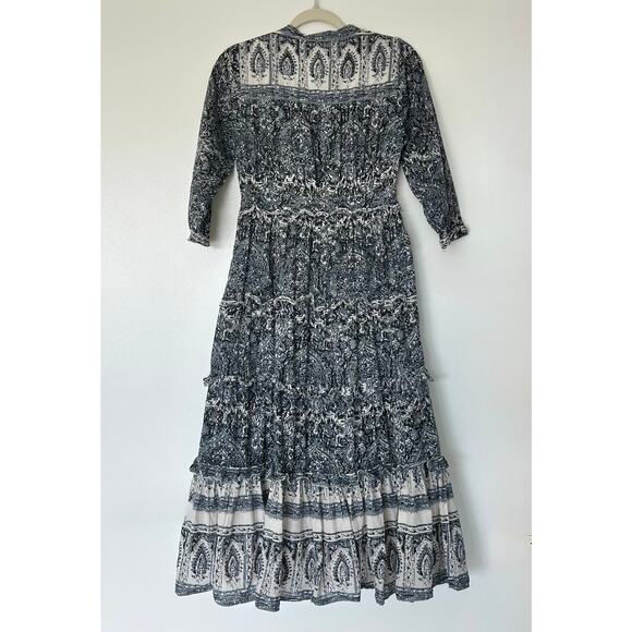 EUC Cleobella Dalia Midi Dress Blue Gray Rishi Block Print Boho Cotton Small (S) - Picture 15 of 16